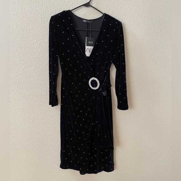 NWT - Zara Size S Black Sparkly Velvet Dress - Picture 7 of 7